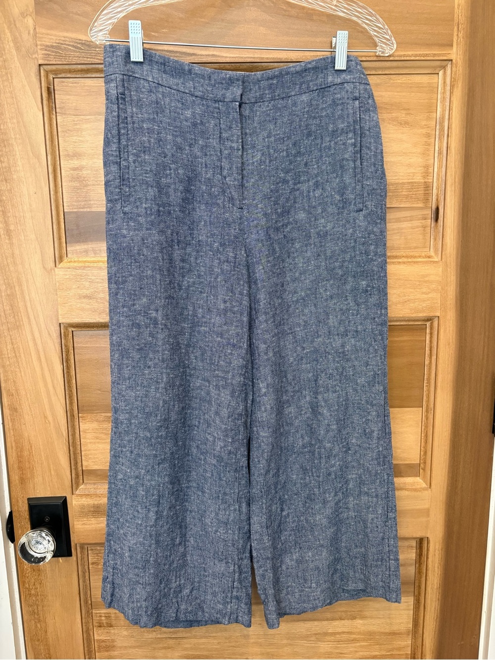 Linen Blend Ann Taylor Wide Leg Cropped Pants Blue Heather